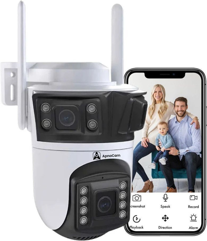 ApnaCam 8MP FHD Ai Powered WiFi Outdoor 3 Screen Bullet+PTZ IP65 Motion Tracker CCTV Security Camera(256 GB, 4 Channel)