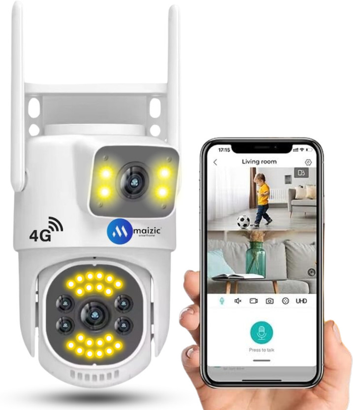 Maizic Smarthome Mini 4G Sim 5+5MP Dual Lens/Screen Wireless Bullet+PTZ Outdoor CCTV Security Camera(1 Channel)