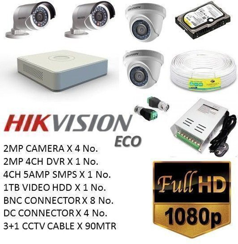 HIKVISION HIKVISION 2MP 4CH ECO COMBO KIT Security Camera(1 TB, 4 Channel)