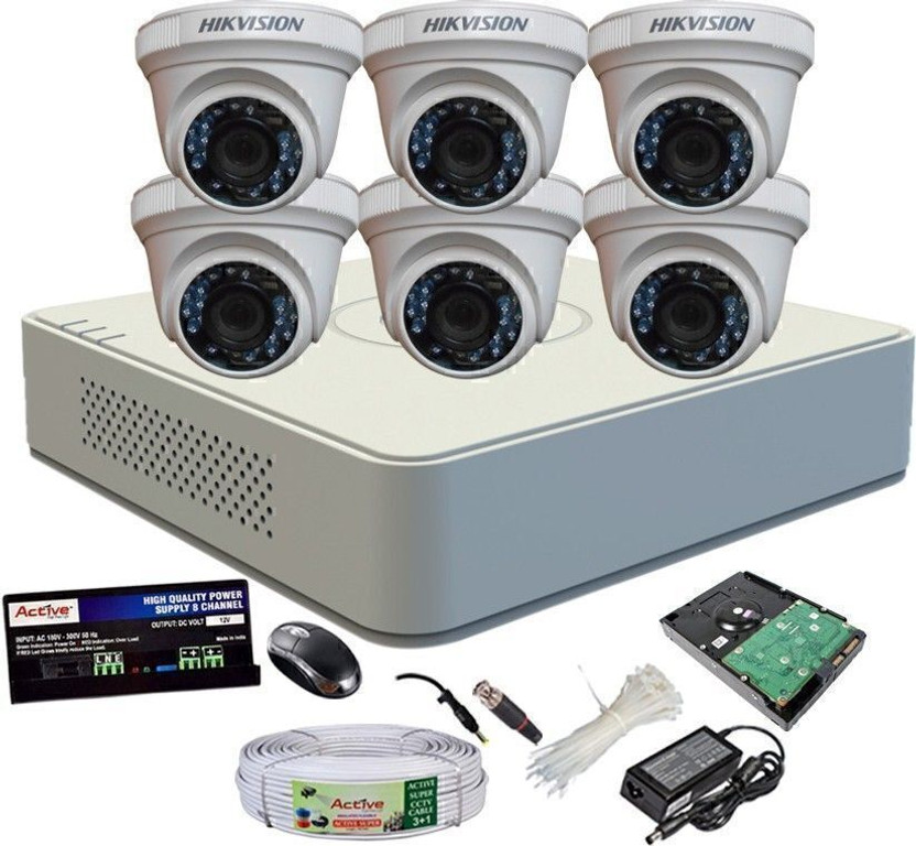 HIKVISION HIKVISION 08 CH DVR DS-7A04HGHI-F1/N OR DS-7A04HGHI-F1/ECO 1PCS AND DOME CAMERA DS-2CE5ACOT-IRP OR DS-2CE5ACOT -IRP/ECO 06PCS 90 METAR CABLE AND 1TB SATA HDD COMBO KIT Security Camera(1 TB, 8 Channel)