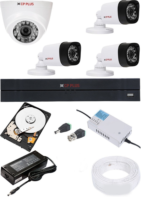 CP PLUS 4 Channal HD DVR 1080p 1Pcs,Bullet Camera 2.4MP 3Pcs,Dome Camera 2.4MP 1Pcs Security Camera(500 GB, 4 Channel)