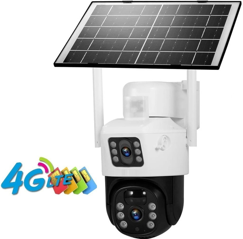 SIOVS 4G SIM Solar Powered CCTV Camera dual lens ptz 360° AI Motion Detection System Security Camera(256 GB, 1 Channel)