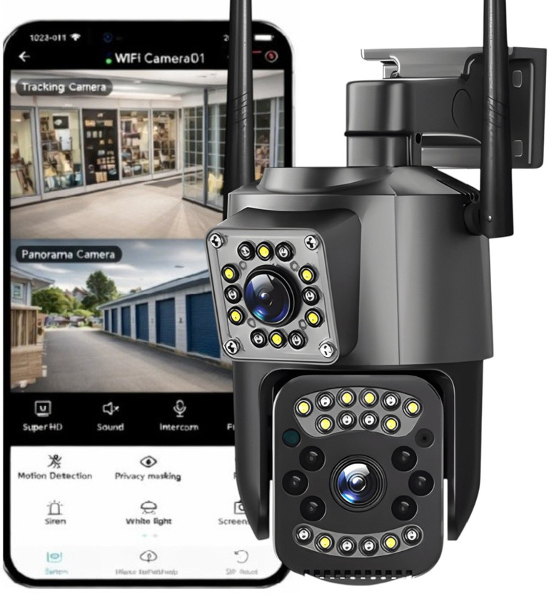 Bzrqx WiFi IP Camera System Auto Tracking DUAL LENS PTZ 360° Night Vision 2way Audio Security Camera(128 GB, 1 Channel)