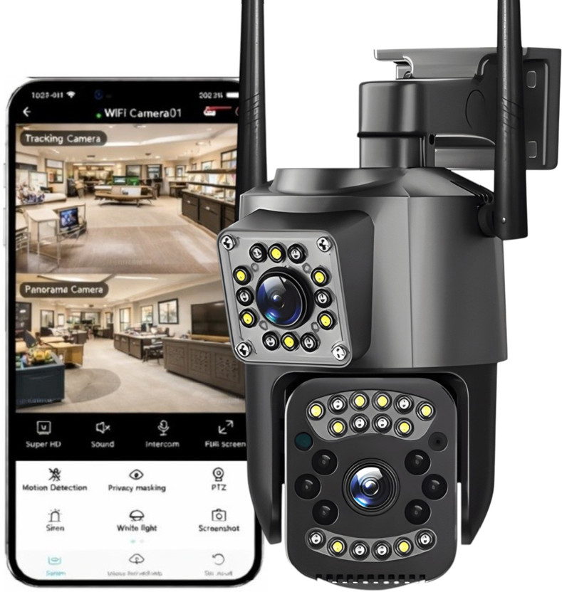 Bzrqx CCTV 2K Ultra HD WiFi Camera Motion Detect DUAL PTZ 360° Wireless IP Cam System Security Camera(128 GB, 1 Channel)