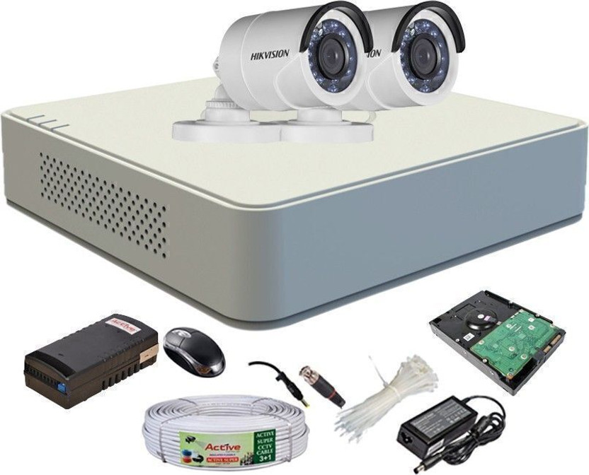 HIKVISION HIKVISION 4CH DVR DS-7A04HGHI-F1/N OR DS-7A04HGHI-F1/ECO 1PCS BULLET CAMERA 720P DS-2CE1ACOT-IRP OR DS-2CE1ACOT-IRP/ECO 02 PCS 90 METAR CABLE 1TB SATA HDD COMBO KIT Security Camera(1 TB, 4 Channel)