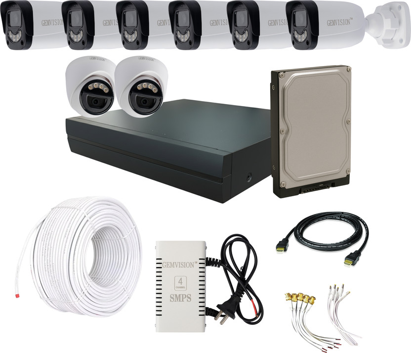 GEM VISION 8 Camera CCTV Combo 3MP Night Color with Audio, Outdoor & Indoor Full HD Security Camera(1 TB, 8 Channel)