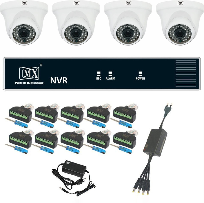 MX IP CCTV Cameras 2 MegaPixel Kit 4 Channel HD System w/ RJ45 Plug Cat6 cable Power supply & 1 NVR 30 Mtrs - Set 20 Security Camera(3 TB, 4 Channel)