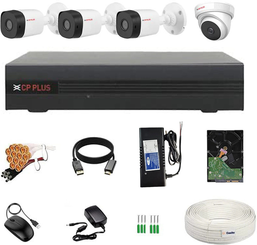 CP PLUS 4 Channal DVR 1Pcs,Outdoor Camera 3Pcs,Indoor Camera 1Pcs,Full combo set Security Camera(500 GB, 4 Channel)
