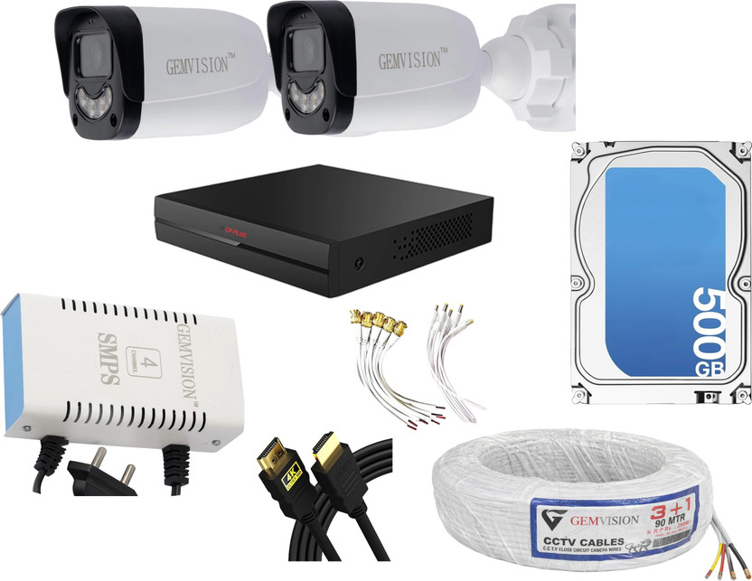 CP PLUS 3MP Color Night Vision CCTV Camera Kit 2 Bullet Cam 4CH DVR 500GB HDD Set Security Camera(500 GB)