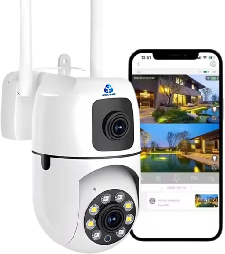Grousale Supercam Mini Dual Lens 5+5MP Wi-Fi Outdoor CCTV With Night Vision Security Camera(SD Card Support: UP to 128 GB, 1 Channel)