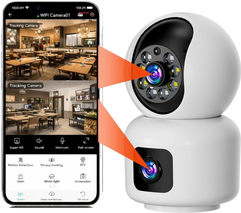 OSQD 5+5MP FHD WiFi PTZ CCTV Camera Dual Lens AI Alarm Mobile Monitoring Security Camera(128 GB, 1 Channel)