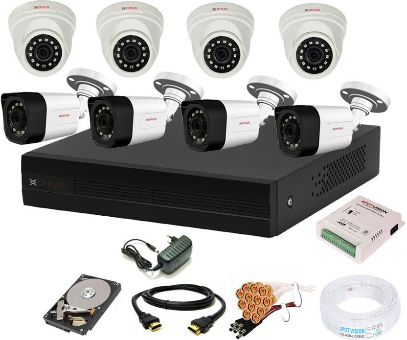 CP PLUS 8 Channal HD 1 DVR ,Outdoor & Indoor Camera 2.4 MP 4Pcs, Security Camera(500 GB, 8 Channel)