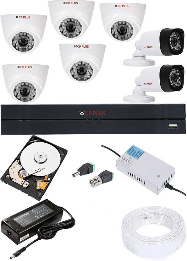 CP PLUS HIKVISION 8 Channal HD DVR DS-7B08HGHI-F1 OR DS-7208HGHI-F1 1PCS DOME CAMERA 1080p 2Pcs, DS-2CE5ACOT-IRP OR DS-2CE5ACOT-IRP/EC0 AND 2.4MP 5Pcs BULLIT CAMERA DS-2CE1ACOT -IRP OR DS-2CE1ACOT-IRP/ECO 90 METAR CABLE 1TB SATA HDD COMBO KIT Security Camera(1 TB, 8 Channel)