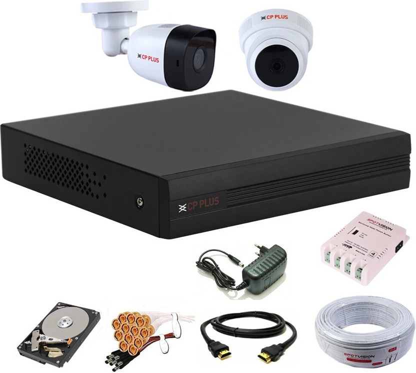 CP PLUS 4 Channal HD DVR 1080p 1Pcs,Bullet HD Camera Plug-n-Play Crystal IR LEDs for clearer Night Vision 2.4 MP 1Pcs,Dome HD Camera Plug-n-Play Crystal IR LEDs for clearer Night Vision 2.4 MP 1Pcs,500 GB Hard Disk,Full combo set Security Camera(500 GB, 4 Channel)