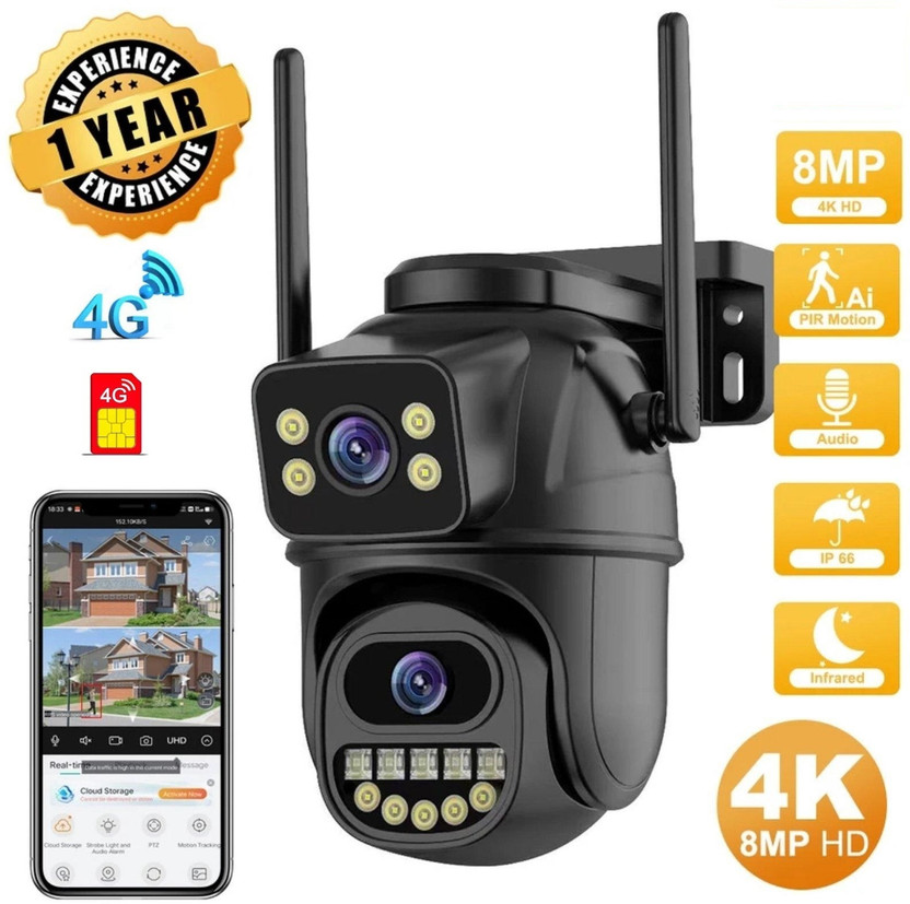 AVOIHS 4G SIM Camera 1080p Dual Lens 360° Dual Screen PTZ IP TwoWay Audio Night Vision Security Camera(128 GB, 1 Channel)