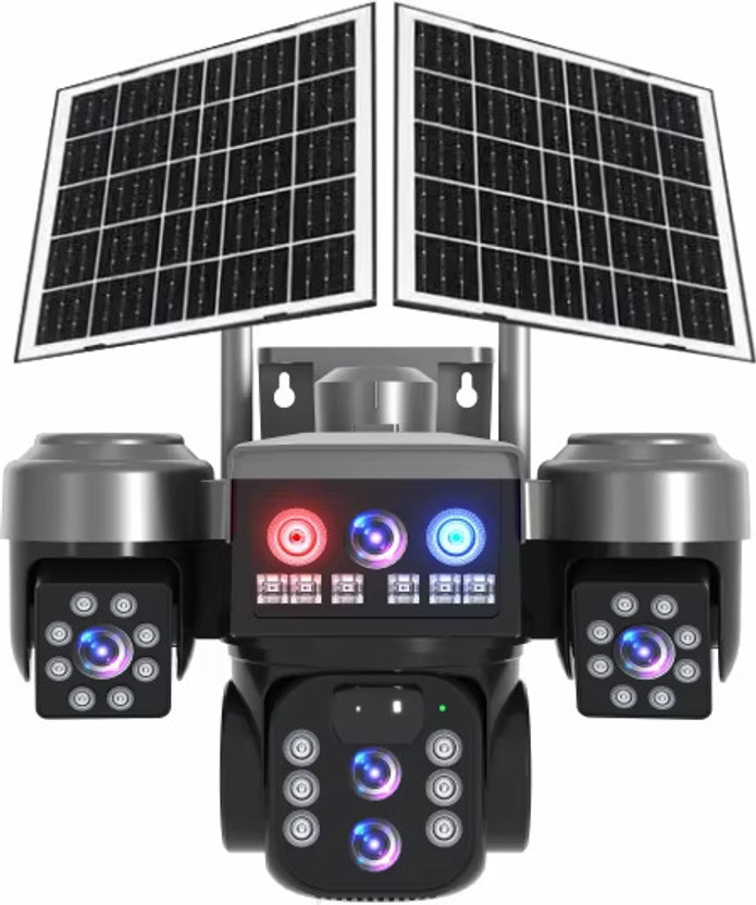 ELEKTRO WELT 4G SIM Solar 10x optical zoom 3 lens full hd Camera / PIR/ / ip 66/Remote Security Camera(128 GB, 3 Channel)