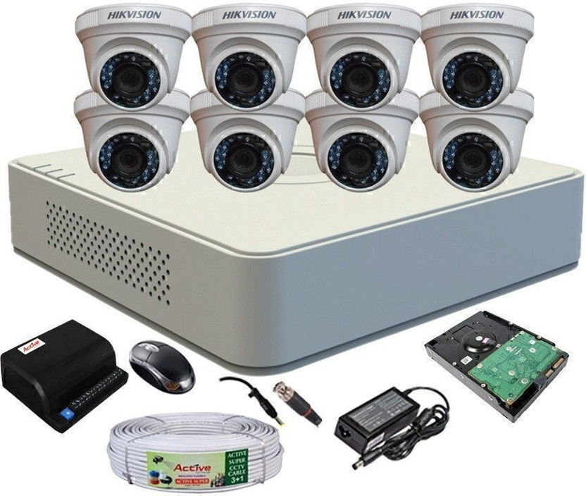 HIKVISION HIKVISION DS-7A08HGHI-F1/N OR DS-7A08HGHI-F1/ECO 8CH DVR,DS-2CE5ACOT-IRP OR DS-2CE5ACOT-IRP/ECO DOME CAMERA 8PCS,1TB SATA HARD DISK COMBO KIT. Security Camera(1 TB, 8 Channel)