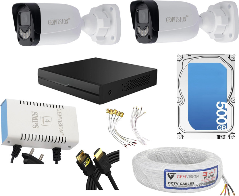 GEM VISION 3MP Color Night Vision CCTV Camera Kit 2 Bullet Cam 4CH DVR 500GB HDD Set Security Camera(500 GB)