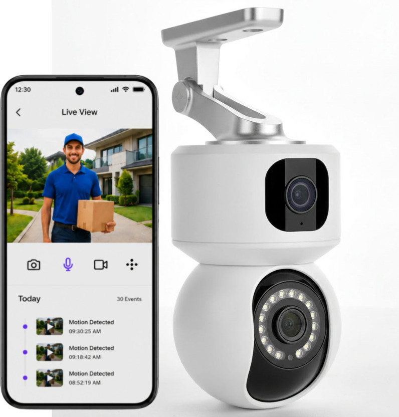 VisionCam Dual Lens PTZ Wifi 360 Rotation, Full HD Night Vision Motion Detection Security Camera(SD Card Support Upto 128 GB, 2 Channel)