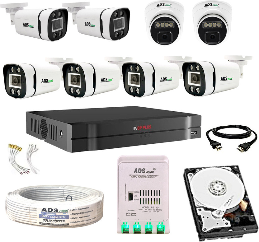 CP PLUS 8CH. Hybrid DVR, 6Bullet 2Dome CAMERA COLOUR VIEW NIGHT VISION WITH AUDIO COMBO Security Camera(1 TB, 8 Channel)