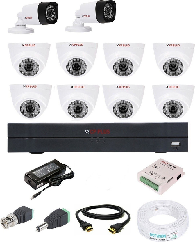 CP PLUS 16 Channal HD DVR, 2.4MP 2 BULLET, 8 DOME CAMERA ,Full combo set Security Camera(16 Channel)