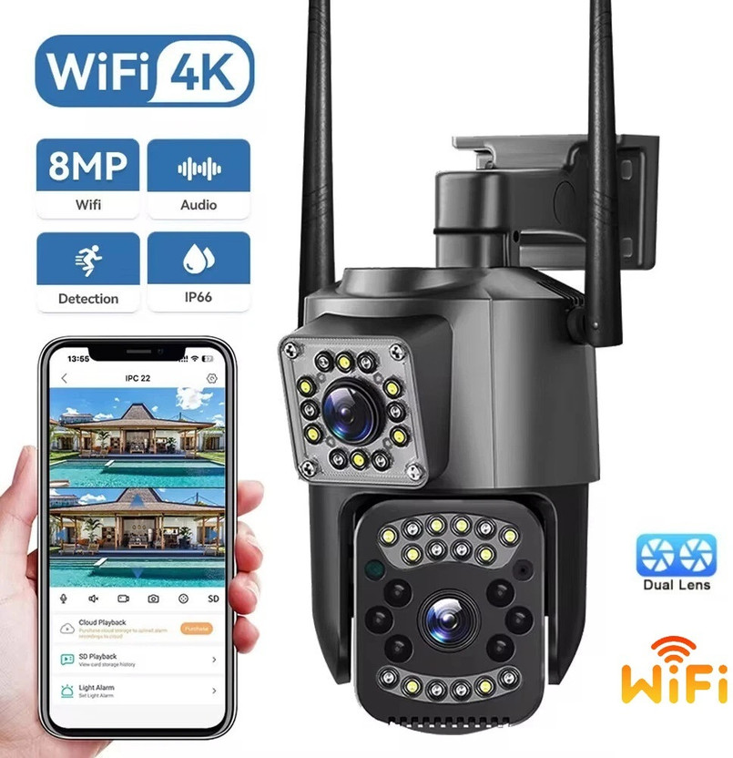 SIOVS WiFi IP Camera System Auto Tracking DUAL LENS PTZ 360° Night Vision 2way Audio Security Camera(128 GB, 1 Channel)