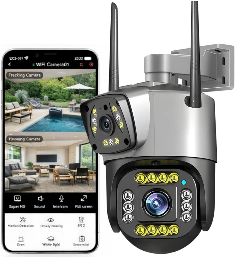 Bzrqx CCTV 2K Ultra HD WiFi Camera Motion Detect DUAL PTZ 360° Wireless IP Cam System Security Camera(128 GB, 1 Channel)