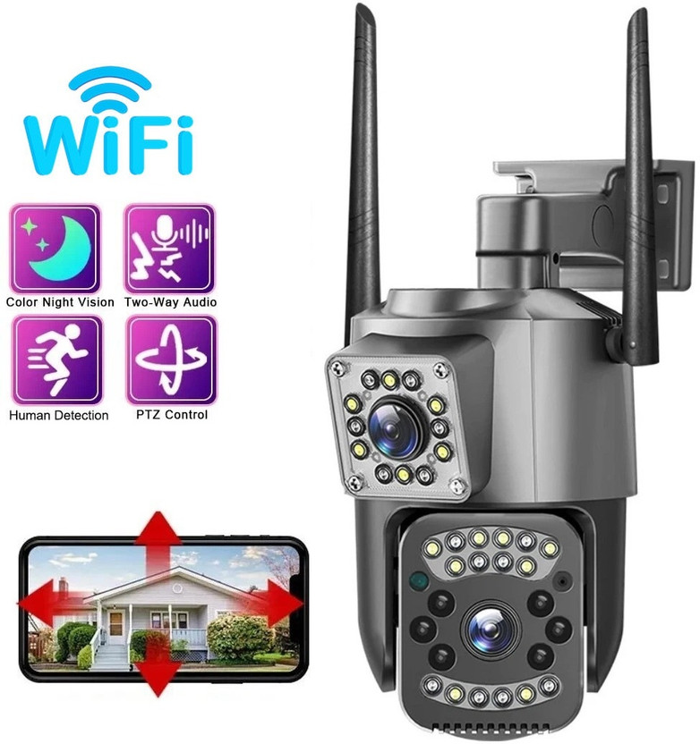 SIOVS WiFi IP Camera System Auto Tracking DUAL LENS PTZ 360° Night Vision 2way Audio Security Camera(128 GB, 1 Channel)