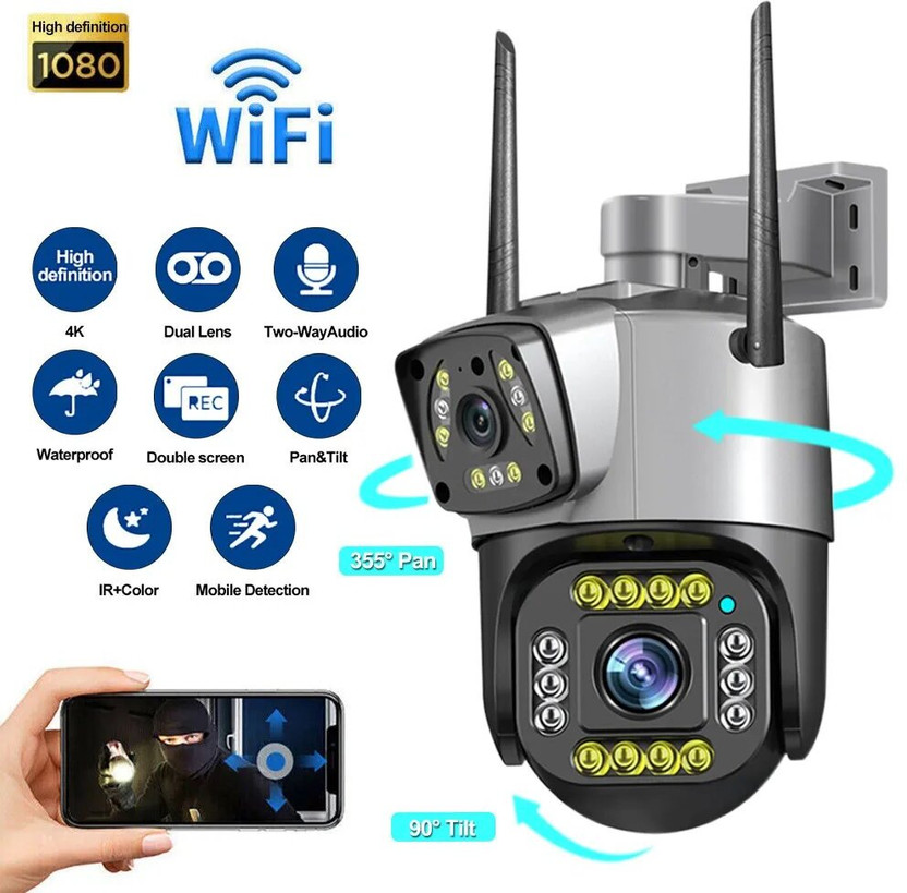 AVOIHS WiFi Dual Screen Camera 1080p HD Baby Monitor Camera TwoWay Audio Night Vision Security Camera(128 GB, 1 Channel)