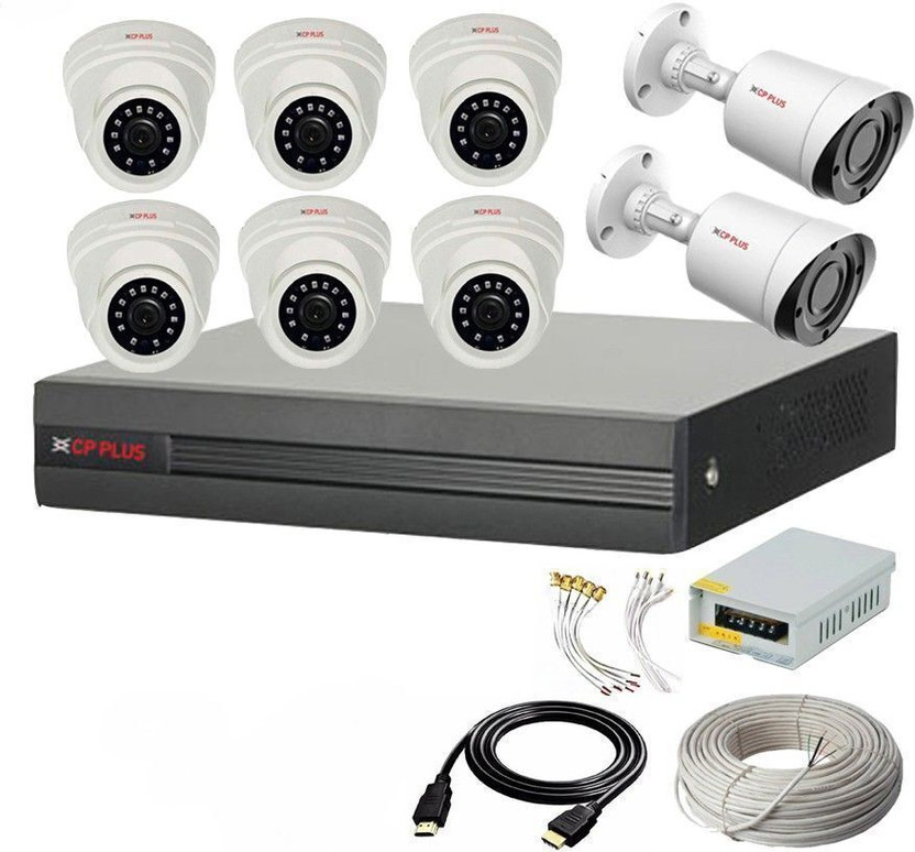 CP PLUS 8 Channal HD DVR 1080p 1Pcs,Outdoor Camera 2.4 MP 2Pcs,Indoor Camera 2.4 MP 6Pcs,combo set Security Camera(8 Channel)