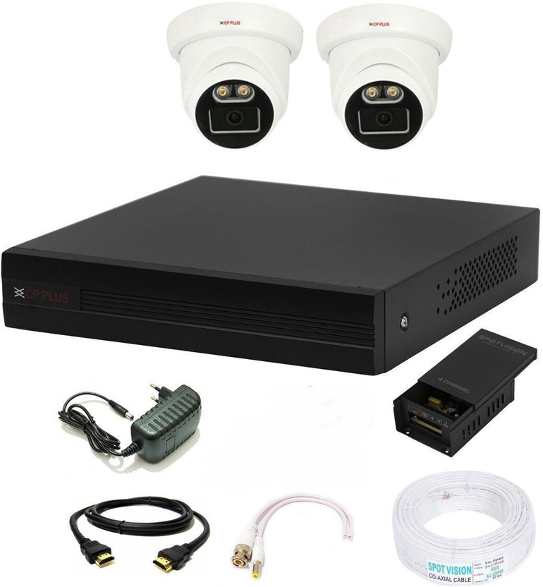 CP PLUS 4 Channal HD DVR 1080p 1Pcs,Colorful View In Nightvision Indoor Camera 2.4 MP 2Pcs,Full combo set Security Camera(4 Channel)