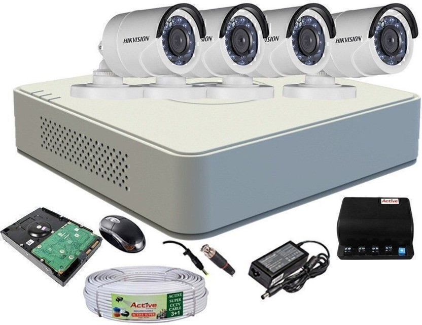 HIKVISION HIKVISION DS-7A04HGHI-F1/N OR DS-7A04HGHI-F1/ECO 1PCS DS-2CE1ACOT-IRP OR DS-2CE1ACOT -IRP/ECO BULLET CAMERA 4PCS 1TB HDD COMBO KIT Security Camera(1 TB, 4 Channel)