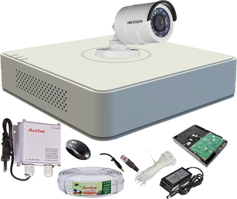 HIKVISION HIKVISION 1MP 4CH DVR DS-7A04HGHI-F1/N OR DS-7A04HGHI-F1/ECO 1PCS AND BULLET CAMERA 1MP DS-2CE1ACOT-IRP OR DS-2CE1ACOT -IRP /ECO 1PCS CAMERA WITH 90 METAR CABLE 1TB SATA HDD COMBO KIT Security Camera(500 GB, 4 Channel)