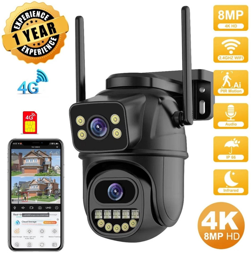 AVOIHS Dual Screen 4G SIM Camera 1080p HD Baby Monitor Camera TwoWay Audio Night Vision Security Camera(128 GB, 1 Channel)