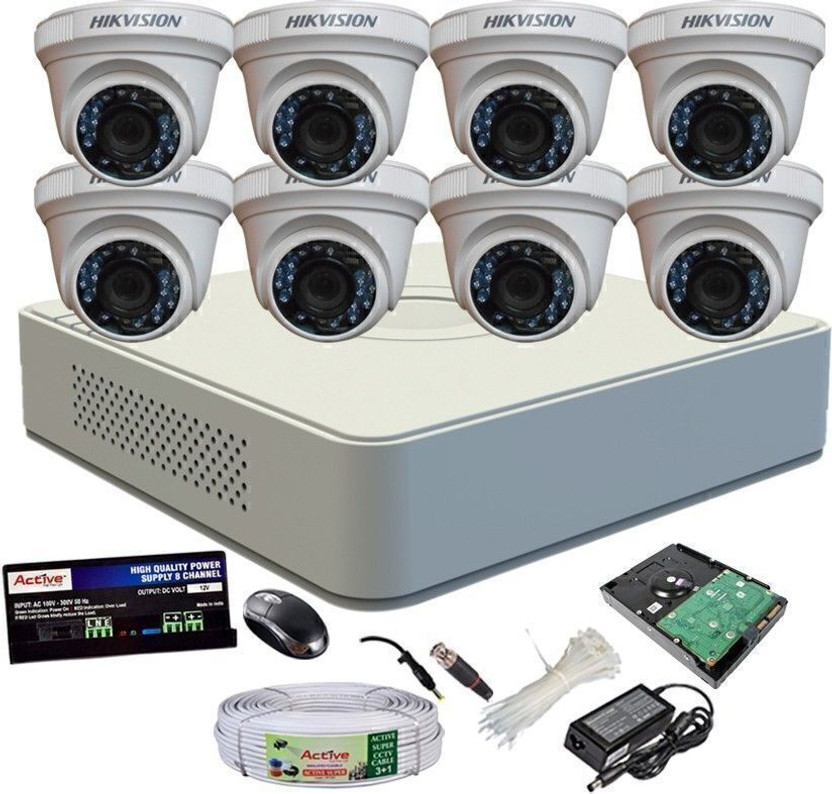 HIKVISION HIKVISION DS-7A08HGHI-F1/N OR DS-7A08HGHI-F1/ECO 1PCS DS-2CE5ACOT-IRP OR DS-2CE5ACOT-IRP/ECO DOME CAMERA 8PCS 90 METAR CABLE 1TB HDD COMBO KIT Security Camera(1 TB, 8 Channel)
