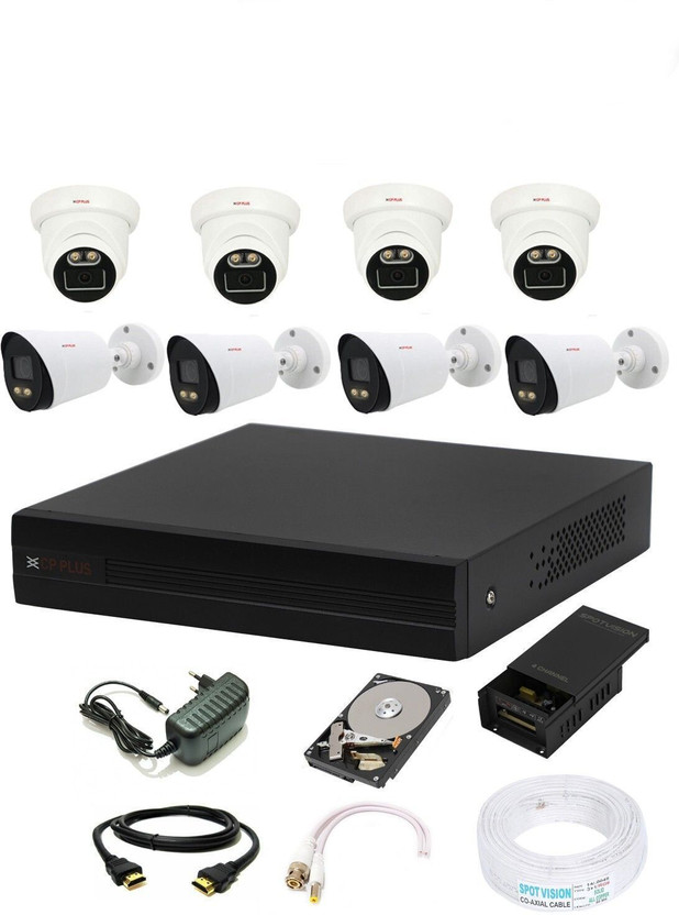 CP PLUS 8 Channal HD DVR 1080p 1Pcs,Colorful View In Nightvision Outdoor Camera 2.4 MP 4Pcs, Indoor Camera 2.4 MP 4Pcs,1 TB Hard Disk,Full combo set Security Camera(1 TB, 8 Channel)