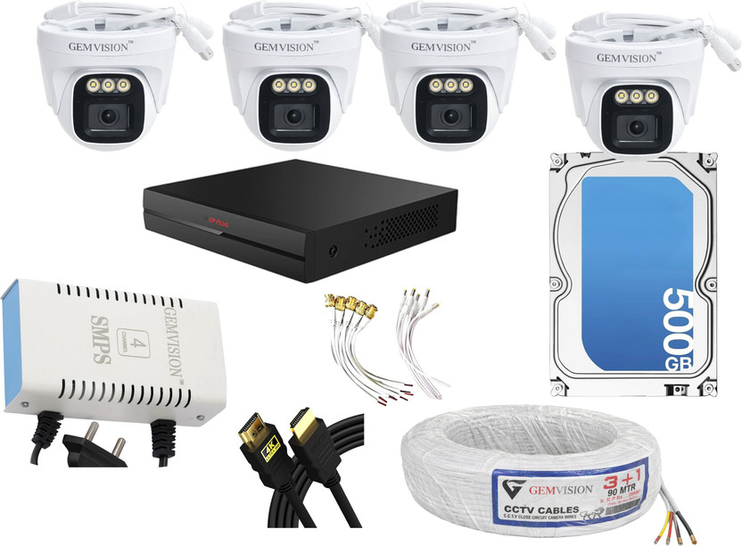 CP PLUS 3MP Color Night Vision CCTV Camera Kit 4 Indoor Camera 4CH DVR 500GB HDD Set Security Camera(500 GB)