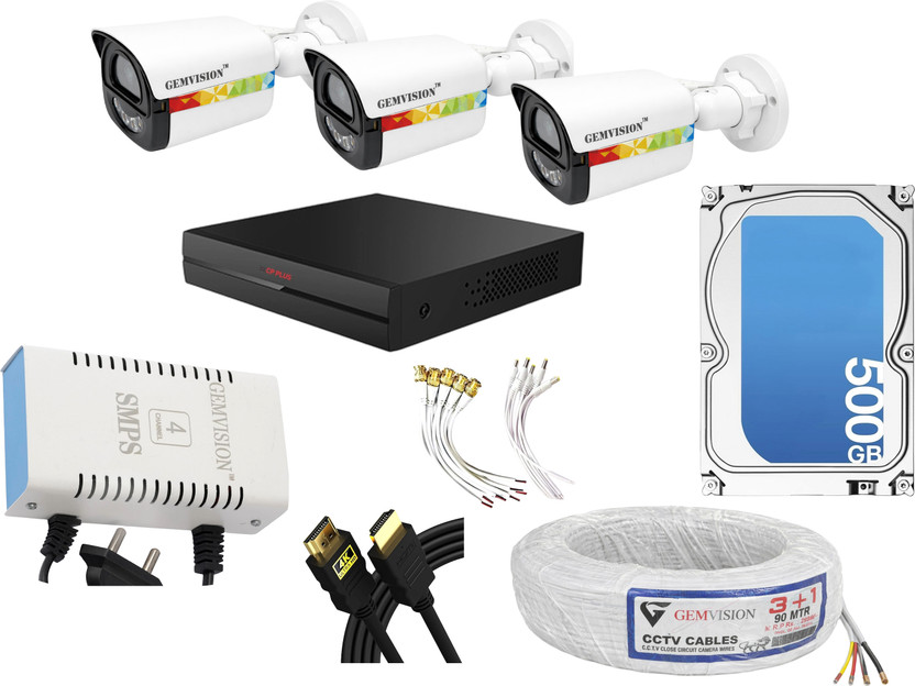 CP PLUS 3MP Color Night Vision CCTV Camera Kit 3 Outdoor Camera 4CH DVR 500GB HDD Set Security Camera(500 GB)