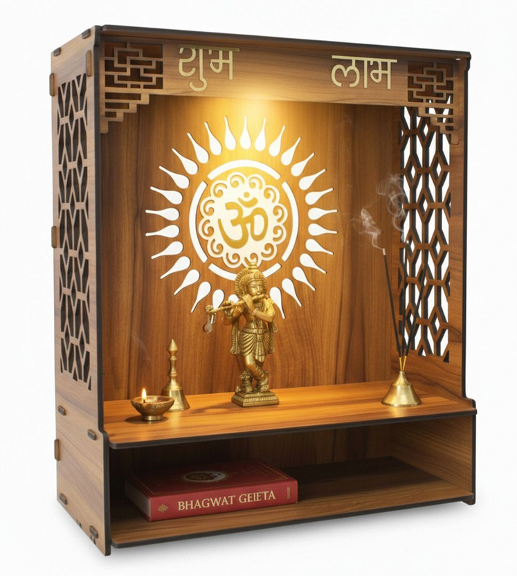 Gojeeva Engineered Wooden LED Temple Handcrafted Design Pooja Mandir for Home & Office Engineered Wood Home Temple(Height: 37.5, DIY(Do-It-Yourself))