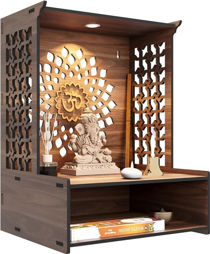 Gojeeva Engineered Wooden LED Temple Handcrafted Design Pooja Mandir for Home & Office Engineered Wood Home Temple(Height: 37.5, DIY(Do-It-Yourself))
