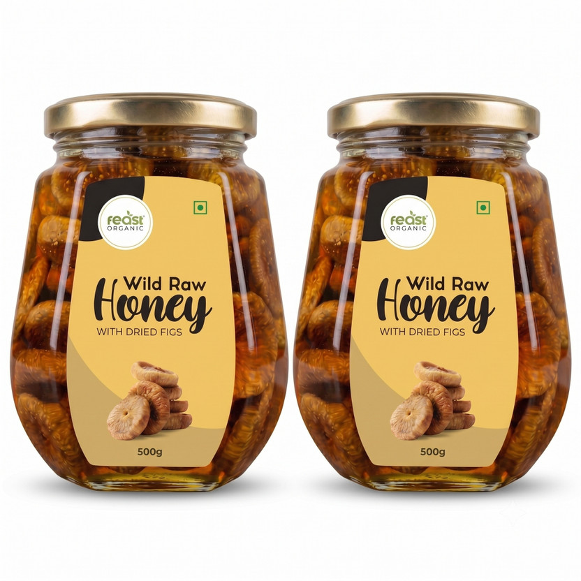Feast Organic Pure Organic Honey with Big size Figs (ANJEER) BEST Food Summer Season Combo 1kg(2 x 500 g)