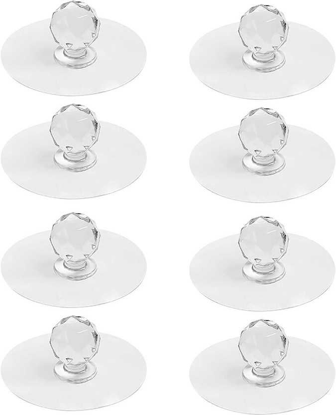 Otiporter Cabinet Drawer Pull Knobs - Self Adhesive Clear Acrylic Crystal Cabinet/Drawer Handle(Silver Pack of 4)