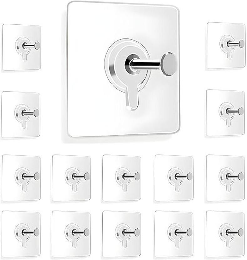 KANTHEE ENTERPRISE Wall Clips Transparent Adhesive Photo Frame Hook No Drill Wall Sticky Heavy Duty Hook 15(Pack of 15)