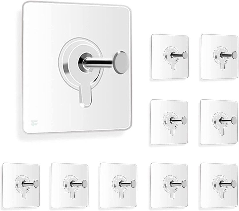 Bizbee Self Adhesive Hanging Drill Free Nail Hook for Wall Waterproof Bear up to 10kg Hook 10(Pack of 10)