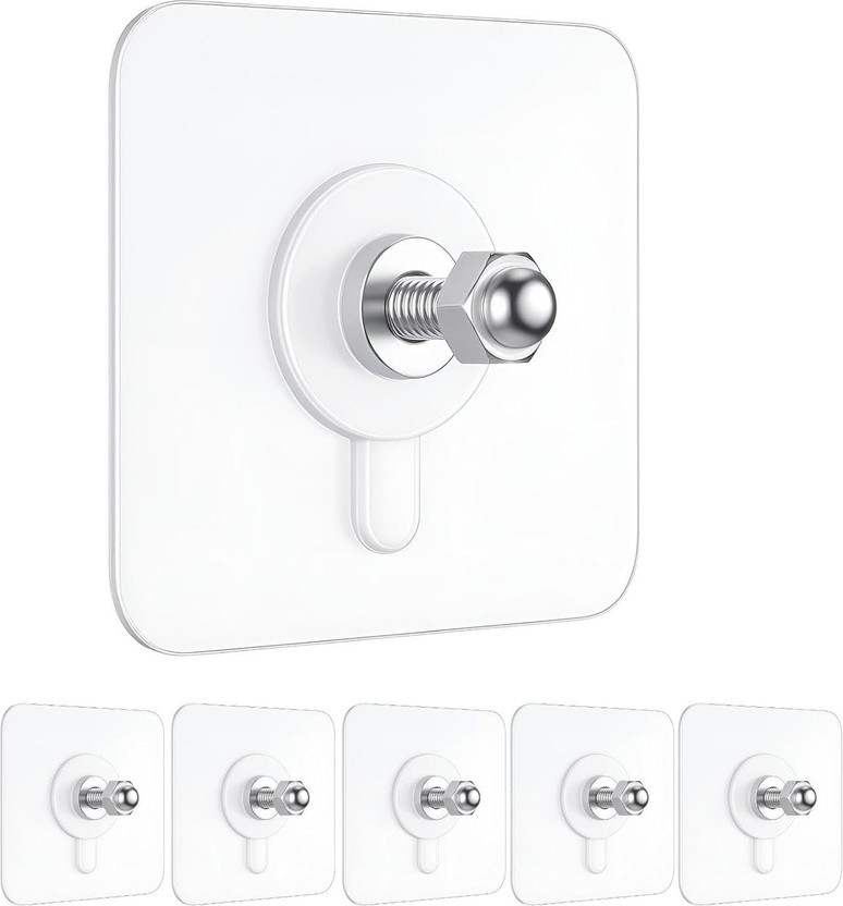 SriCasa Self Adhesive Wall Nail-Free Screw Hook | Sticky No Drilling Home & Bathroom Use Hook 6(Pack of 6)