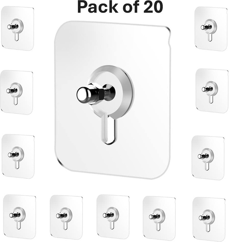 KHODALEWAY Nail Strong Adhesive Holder for Kitchen Bathroom Water and Oil Proof Hook 20(Pack of 20)