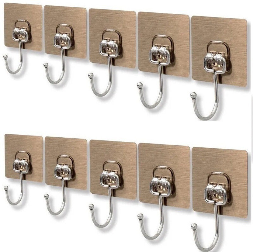 SIGMASTONE PVC Waterproof Big Adhesive Heavy Duty Sticky Stainless Steel Hook 10(Pack of 10)