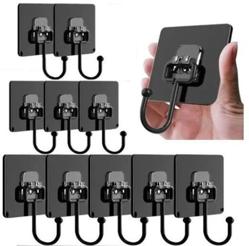SHOPIN Self-Adhesive Wall Hooks, Drill Free/Ceiling/Wall/Kitchen/Bathroom/Keys/Clothe Hook 10(Pack of 10)