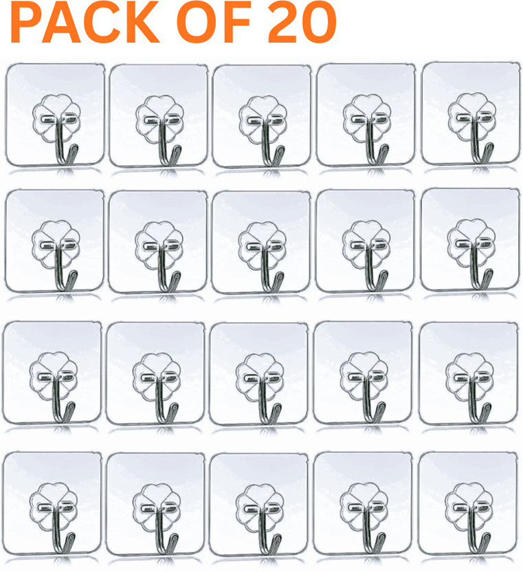 Depoff Depoff Pack of 20 Self Adhesive Wall Hooks Heavy Duty Transparent Plastic Stick Hooks Hook 20(Pack of 20) - Flipkart Deal
