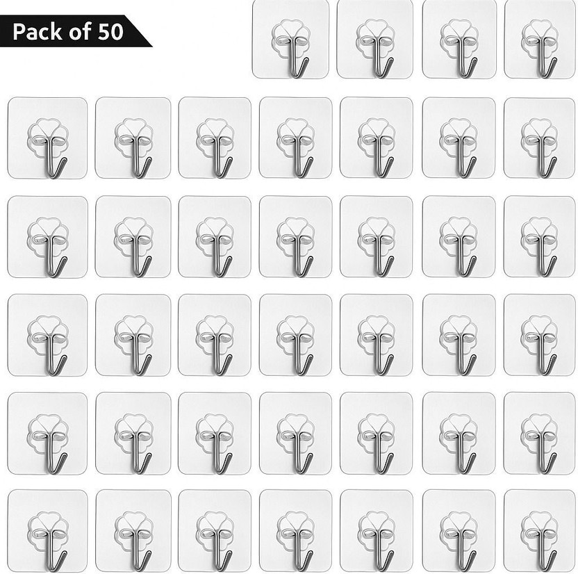 DALUCI Strong Adhesive Hook Wall Door ,Sticky Hanger Holder for Kitchen Bathroom Hook 50(Pack of 50)